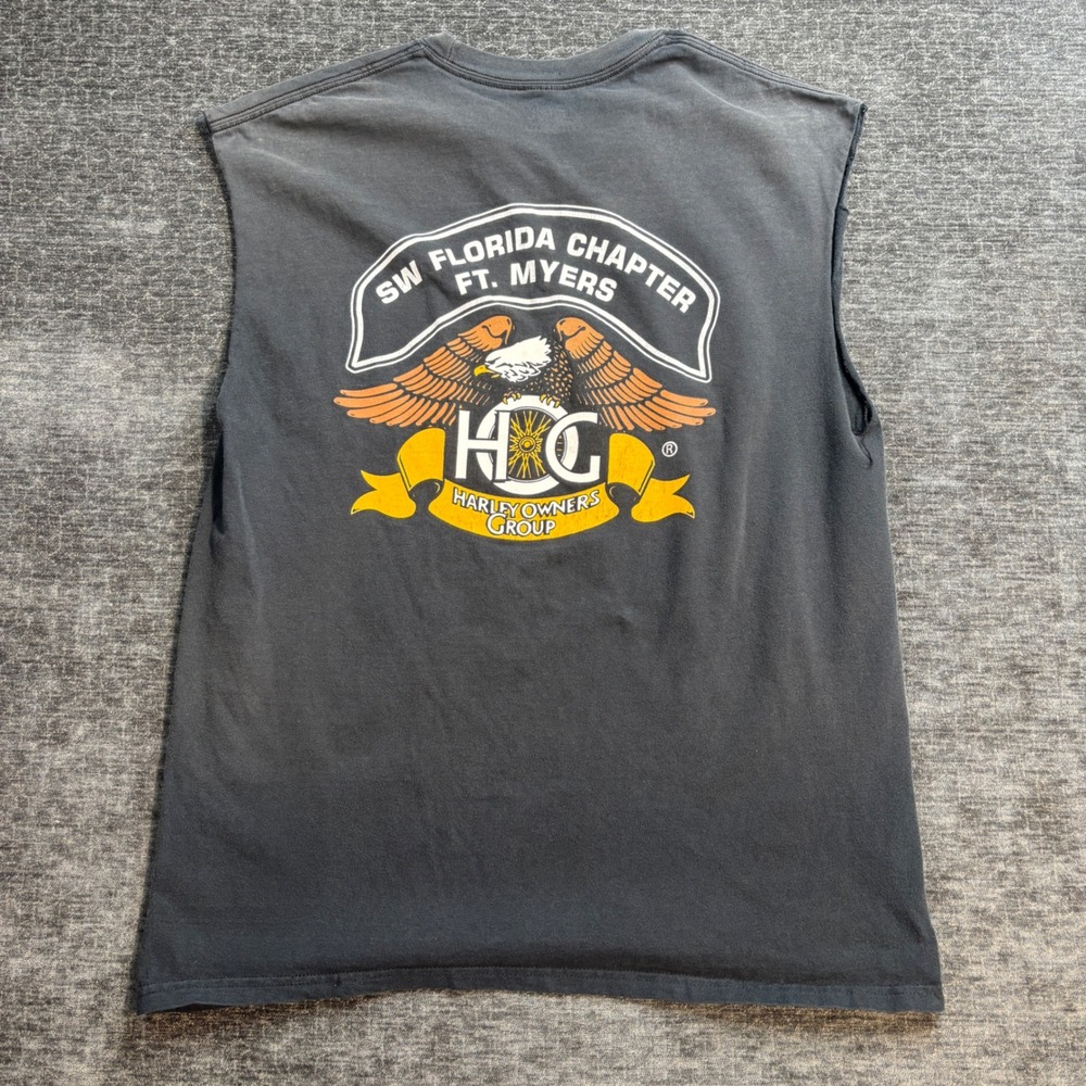 Harley Owners Group HOG Ft Myers Sleeveless Pocket T-Shirt Mens L Black Hanes